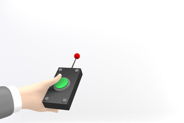 hand pressing the remote button. 3D rendering.