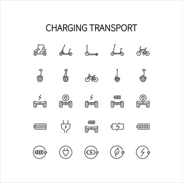Electric Vehicle Charging Line Icon In A Simple Style. Vector sign in a simple style isolated on a white background. Original size 64x64 pixels.