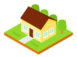 Simple Flat Isometric Yellow Color House Vector Illustration Icon