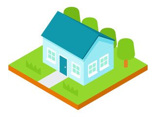 Simple Flat Isometric Light Blue Color House Vector Illustration Icon