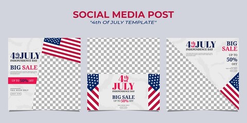Modern social media post banner template design for US independence day celebration - obrazy, fototapety, plakaty