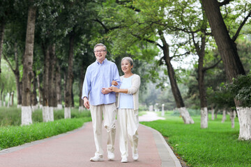 Fototapeta premium Happy old couple walking in the park