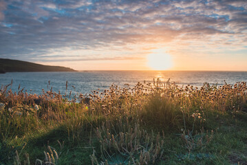 Beautiful sunset over the sea at St Ives, Cornwall