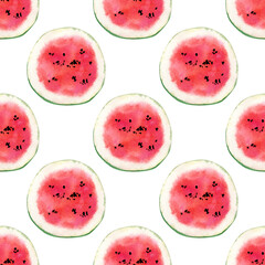 Fototapeta premium Watermelon pattern. Seamless watercolor background with sweet berries