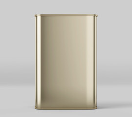 Rectangular Olive Oil Tin Can Mockup, golden Liquid Container, 3d Rendered isolated on light background