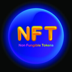 NFT Non Fungible tokens. Inside blue futuristic bubble. certifies a digital asset to be unique. vector illustration