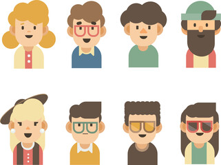Flat design characters with unique styles for every taste and color. Vector characters.