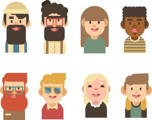 Flat design characters with unique styles for every taste and color. Vector characters.