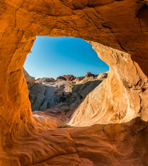 Arch Formed in The Slick Rock of Fire Valley, Valley of Fire State Park, Nevada, USA