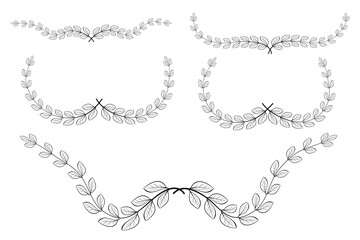 Set of Floral, Laurel Wreath Border, For Your Design Element, Isolated on White
