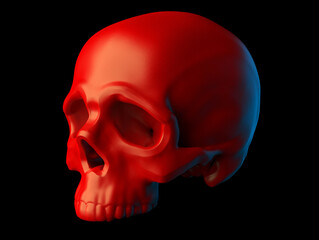Abstract sculpted red skull without lower jaw isolated on black background. 3d illustration