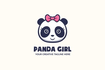 Cute Panda Girl Mascot Character Logo Template