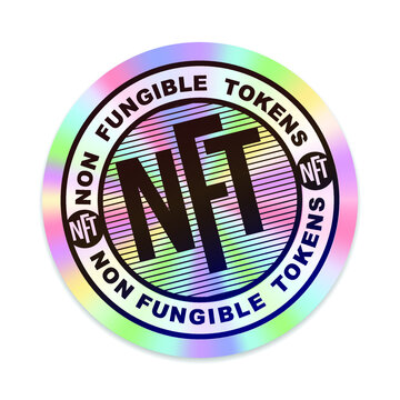 NFT Non Fungible tokens. Hologram stamp. certifies a digital asset to be unique. vector illustration