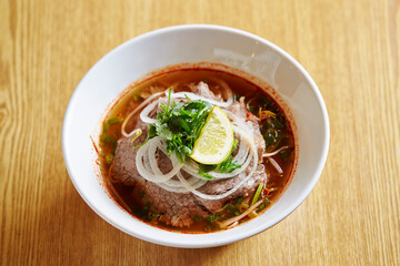 Vietnamese rice noodle ,spicy noodle dish 