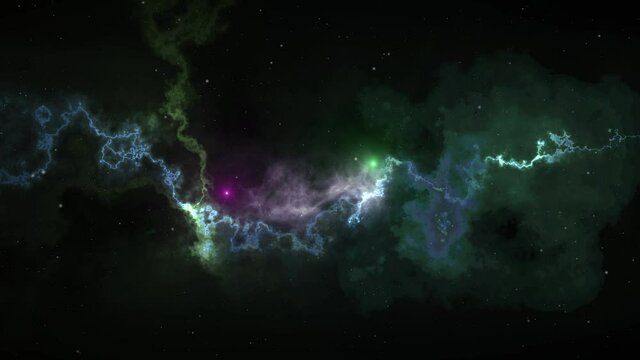 Flying through the starry space and galaxies in the Universe. Abstraction. 4k video is moving.