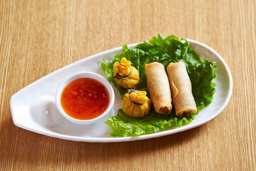 spring rolls on a plate 