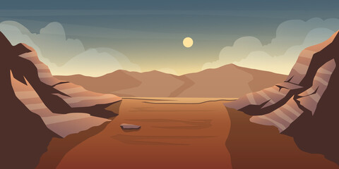 Illustration of desert valley with background mountain © wafi zimamul
