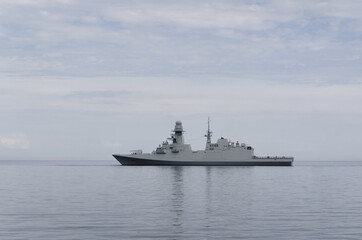 Obraz na płótnie Canvas WARSHIP - Guided missile frigate on the sea