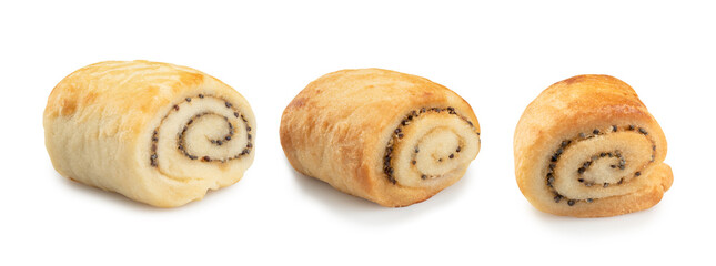 small rolls bakery with poppy seeds isolated on white