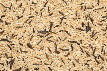 mix of brown and wild rice. food background, texture