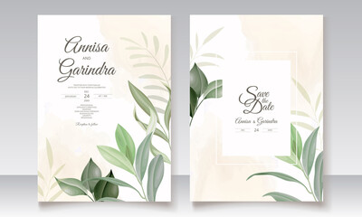  beautiful  leaves wedding invitation card template Premium Vector