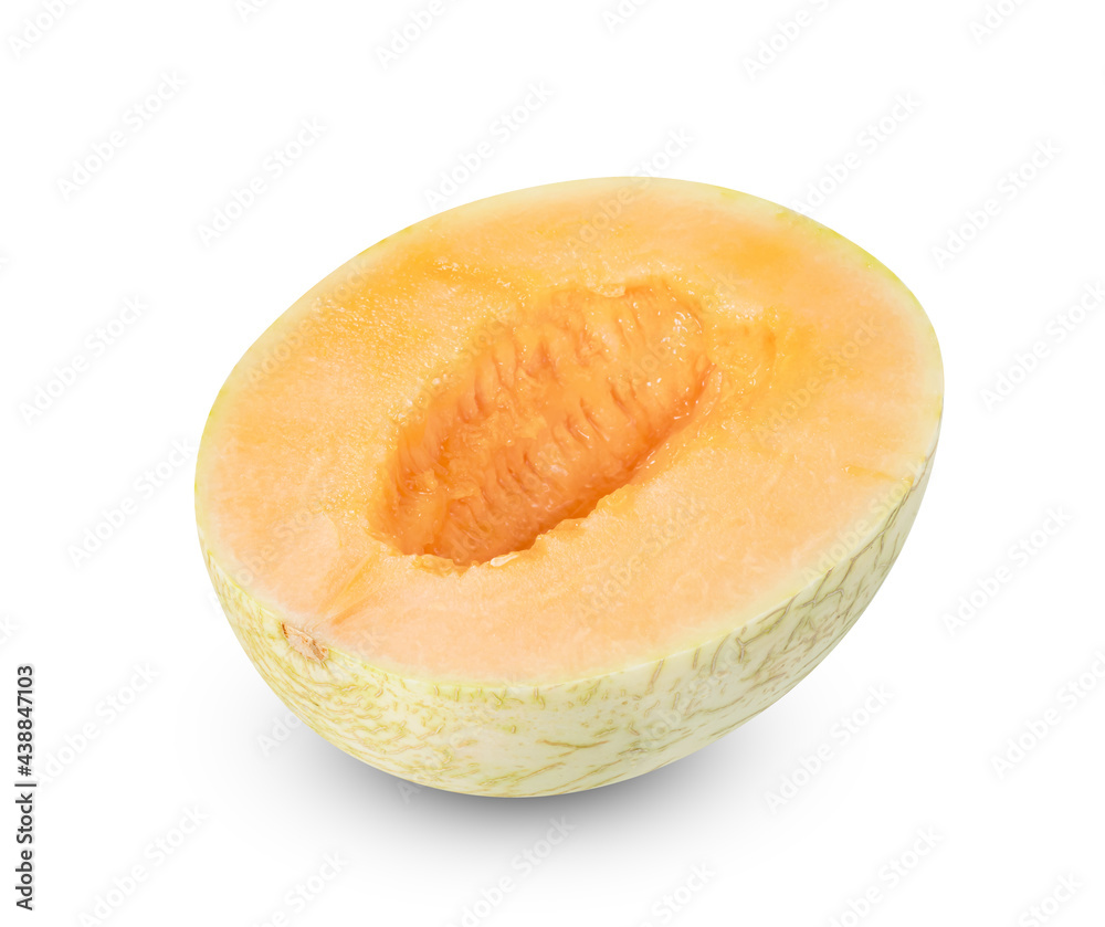 Wall mural Orange cantaloupe melon fruit sliced isolated on white background ,include clipping path