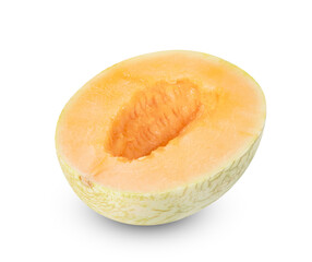 Orange cantaloupe melon fruit sliced isolated on white background ,include clipping path