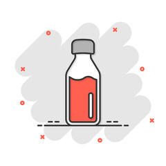 Bottle milk icon in comic style. Flask cartoon vector illustration on white isolated background. Drink container splash effect business concept.