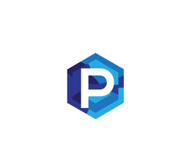 Triangle P Alphabet Blue Mix Colors Logo Design