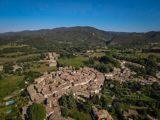 Fototapeta na wymiar Aerial view of Lourmarin in France - One of the Plus Beaux Villages de France