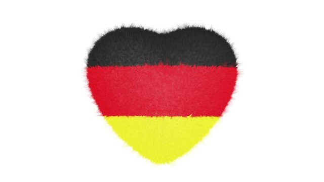 Realistic looping 3D animation of the cute fluffy national flag of the Federal Republic of Germany beating heart rendered in UHD with alpha matte