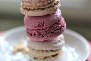 isolated french dessert macaroons on a plate