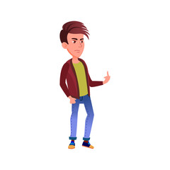sad boy teen showing middle finger cartoon vector. sad boy teen showing middle finger character. isolated flat cartoon illustration