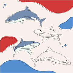 minimalist line art style shark fish illustration and one line art with earth tone. creative for wall decoration  postcard or brochure cover design.editable and suitable for templates.