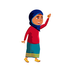muslim girl kid greeting father cartoon vector. muslim girl kid greeting father character. isolated flat cartoon illustration