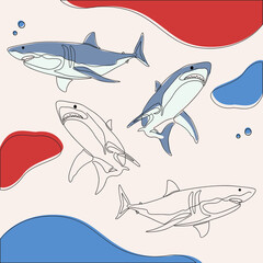 minimalist line art style shark fish illustration and one line art with earth tone. creative for wall decoration  postcard or brochure cover design.editable and suitable for templates.