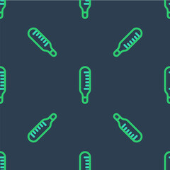 Line Medical thermometer for medical examination icon isolated seamless pattern on blue background. Vector