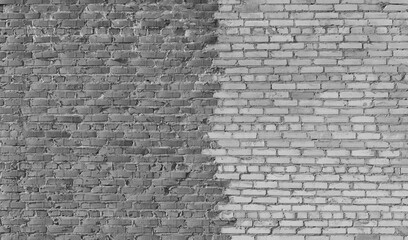A grungy brick wall texture as background.