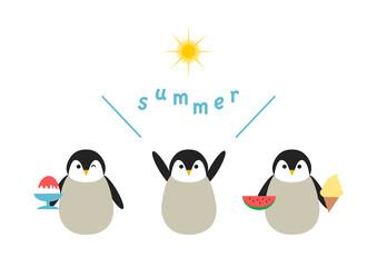 ペンギンと夏のイラスト