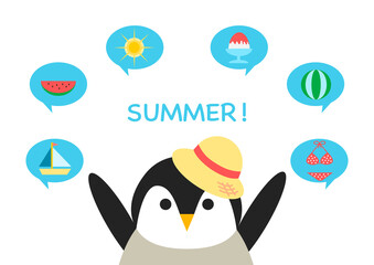 ペンギンと夏イメージのアイコンイラスト