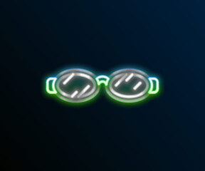 Glowing neon line Glasses for swimming icon isolated on black background. Goggles sign. Diving underwater equipment. Colorful outline concept. Vector