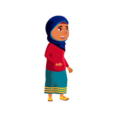 smiling arabian girl kid walking on urban street cartoon vector. smiling arabian girl kid walking on urban street character. isolated flat cartoon illustration