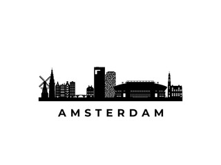 Vector Amsterdam skyline. Travel Amsterdam famous landmarks. Business and tourism concept for presentation, banner, web site. - obrazy, fototapety, plakaty
