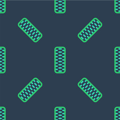 Line Car tire wheel icon isolated seamless pattern on blue background. Vector