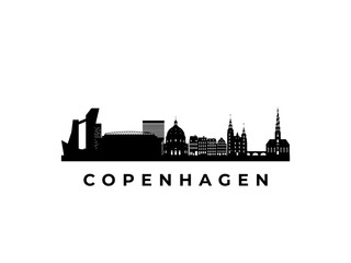 Vector Copenhagen skyline. Travel Copenhagen famous landmarks. Business and tourism concept for presentation, banner, web site. - obrazy, fototapety, plakaty