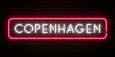 Copenhagen neon sign. Bright light signboard. Vector banner. - obrazy, fototapety, plakaty