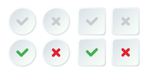 Check mark and cross buttons. User interface element for mobile app. UI icons set, Vector