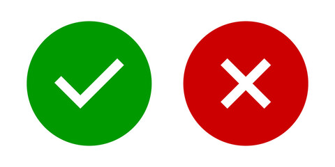 Do and Don't. Tick and cross button. Flat yes and no vector icons. Positive and negative icon. Red and green. Vector isolated Eps 10