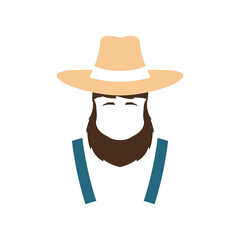 Simple avatar Farmer icon. Man in suspenders and farm hat. Stock vector illustration.