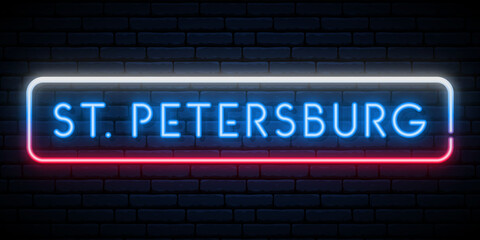 Obraz premium St. Petersburg neon sign. Bright light signboard. Vector banner.